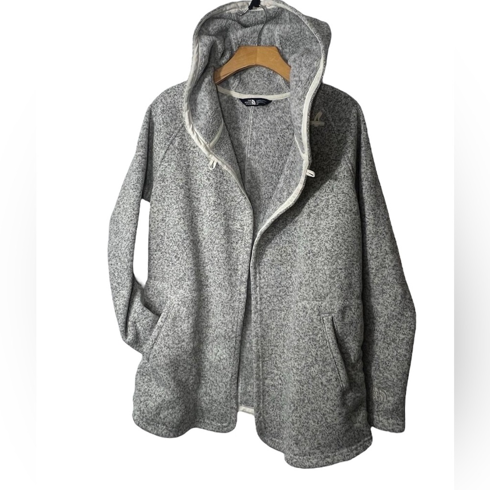 The North Face Women Medium Crescent Wrap Fleece Hoodie Cape Jacket Gray